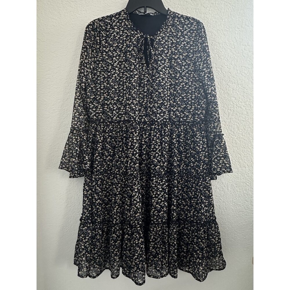 Pigalle Dress EU38‎ US8 Black Floral Tiered Flowy Boho Fairygoth Peasant Comfort